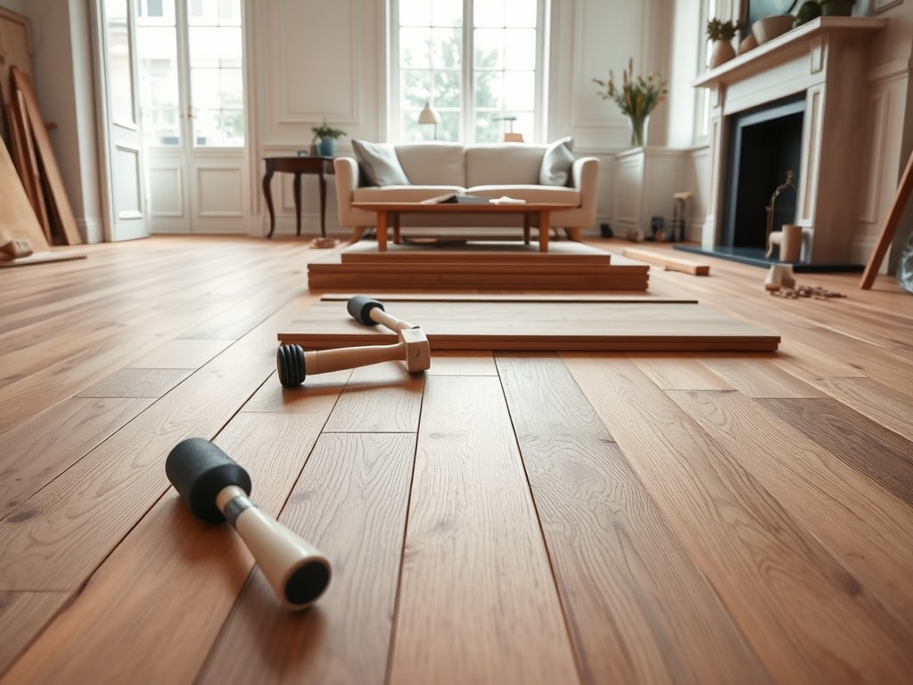 Pose de lames de parquet en chêne massif